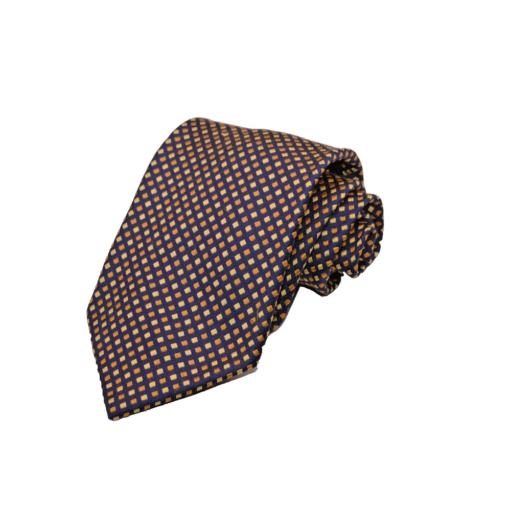 Brooks Brothers Makers Silk Tie Navy Blue/ Gold Geometric Made in USA New